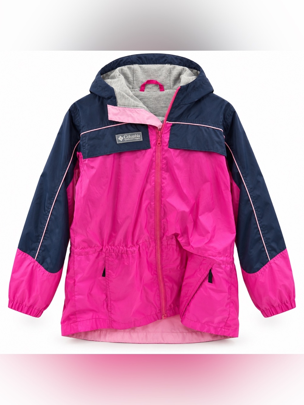 Columbia Girls L 14/16 Pink Navy Colorblock Hooded Windbreaker Jacket